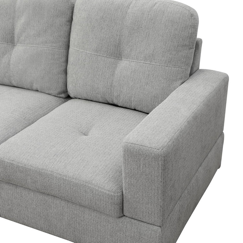 Quinnes Upholstered L-Shaped Sectional, Left Hand Facing, White Gray Linen