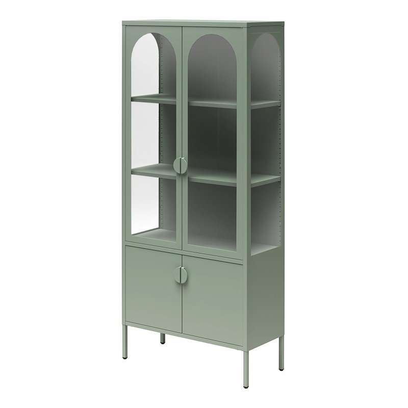 Chloe Tall Metal Display Cabinet with 2 Arched Glass Doors, Pale Green