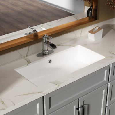 Lavabo de salle de bain encastré en céramique 28 po x 14 po - blanc, trop-plein, teint, élégant pour la maison, le restaurant, la salle de bain blanche 28 po x 14 po, bureau moderne