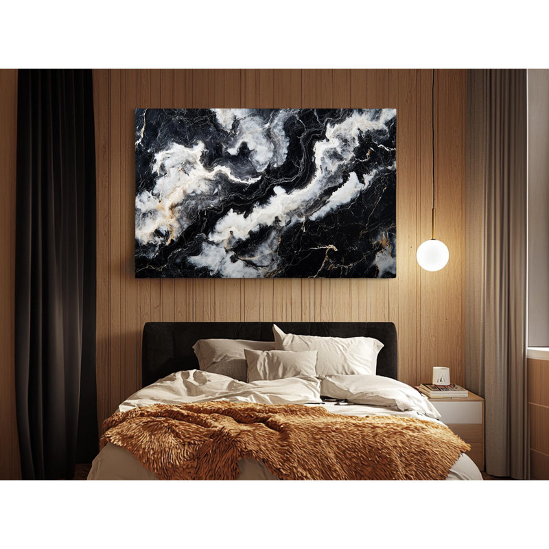 Reproduction sur toile de haute qualité noir et blanc marbré - décoration murale fabriquée à la main - art élégant - cadeau - décoration murale