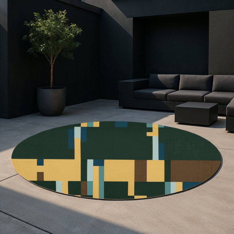 Plains In Pixels Indoor And Outdoor Area Rug, Round 5'