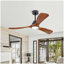 Ventilateur de plafond 52 po avec lumière, 3 pales en bois de noyer massif, télécommande, 3 ampoules à DEL à intensité variable, minuterie, moteur réversible à 6 vitesses pour le salon ou la terrasse
