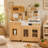 Teamson Kids Little Chef Cyprus Wooden Play Kitchen Set with 14 Accessories, Faux Marble Backsplash, and Gold Accents