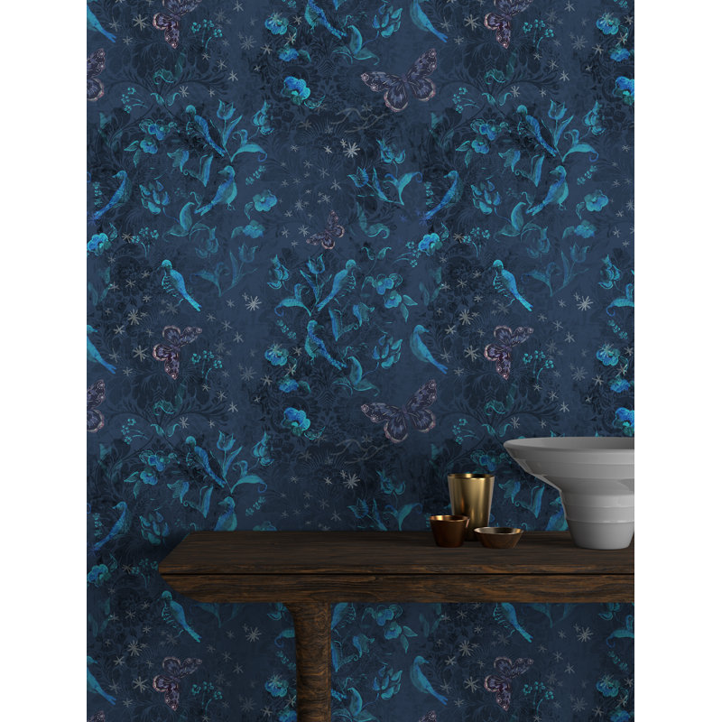 Yuki Osada Floral Wallpaper Double Roll, Turquoise/Navy