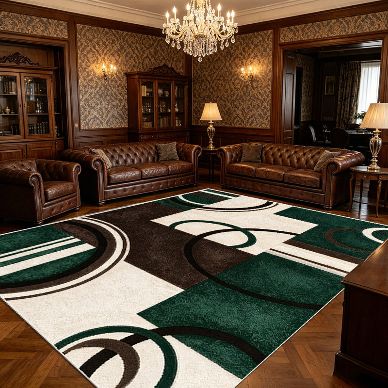 1PC Modern Geometric Abstract Emerald Brown Cream Tone area rugs for Living Room, Soft, All seasons, Washable Indoor mat, Farmhouse suitable for dining room, bedroom, entryway, home office, patio, kitchen, Home Decor, Outdoor Decor.