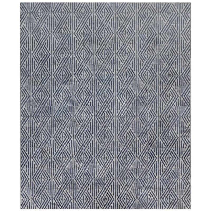 Granite Hide Cowhide Geometric Area Rug in Sky, Rectangle 11'6" x 14'6"