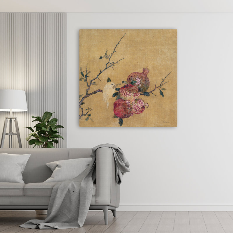 Art floral rétro, branche de grenade, H 48 po x l 48 po