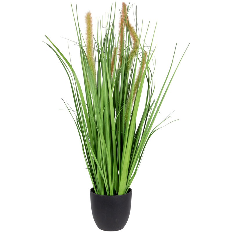 24'' Green Artificial Onion Grass Plant in Beige Pot
