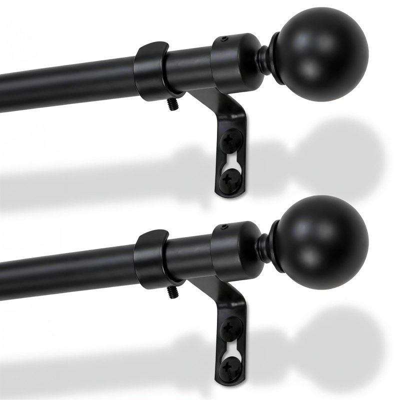 Adjustable 2cm Curtain Pole Set, Matt Black, 83 to 120cm