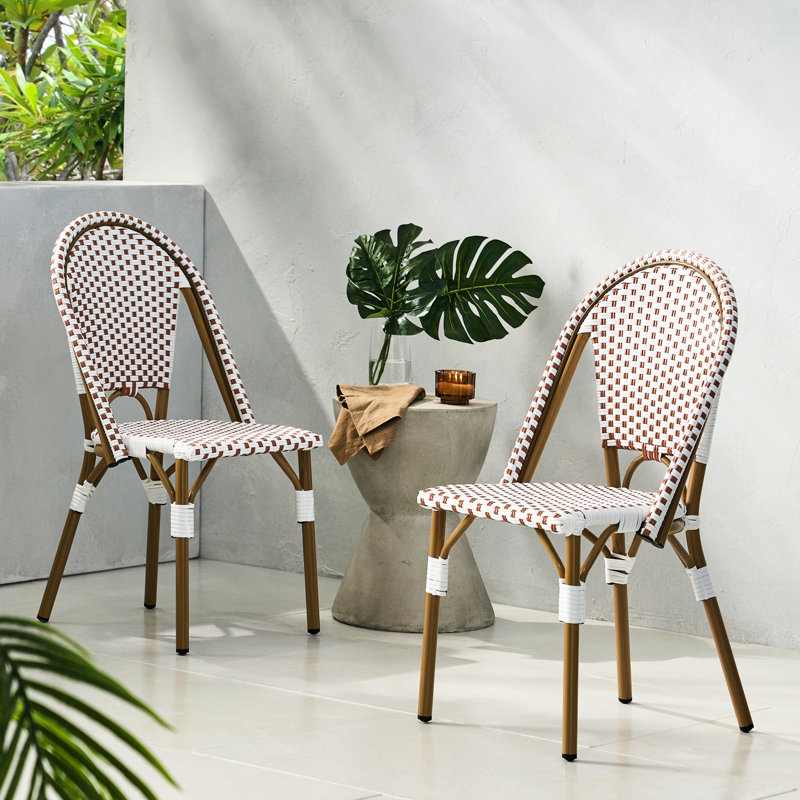 Chaise de jardin French Bistro, PE et aluminium, rouge rouille et blanc, chaises pour 2 personnes, structure, style extérieur