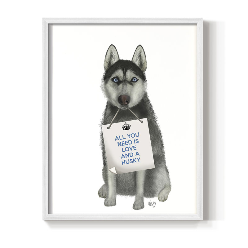 «Love and Husky», reproduction encadrée - bois massif, Cadre simple blanc, H 20 po x l 16 po