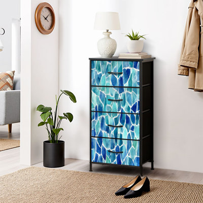 Commode pour commode de chambre à coucher pour placard kaléidoscope bleu à texture mosaïque et aquarelle
