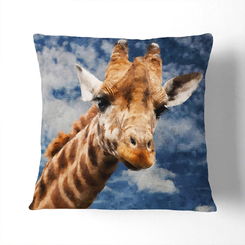Giraffe Vol.2 Painting Square Throw Cushion, 40cm H x 40cm W x 15cm D, Stone