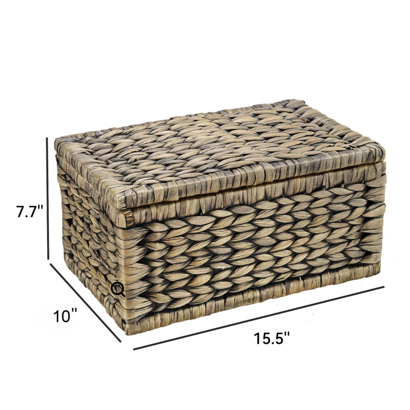 Boîte de rangement en osier brun tissé à la main avec couvercle à charnière