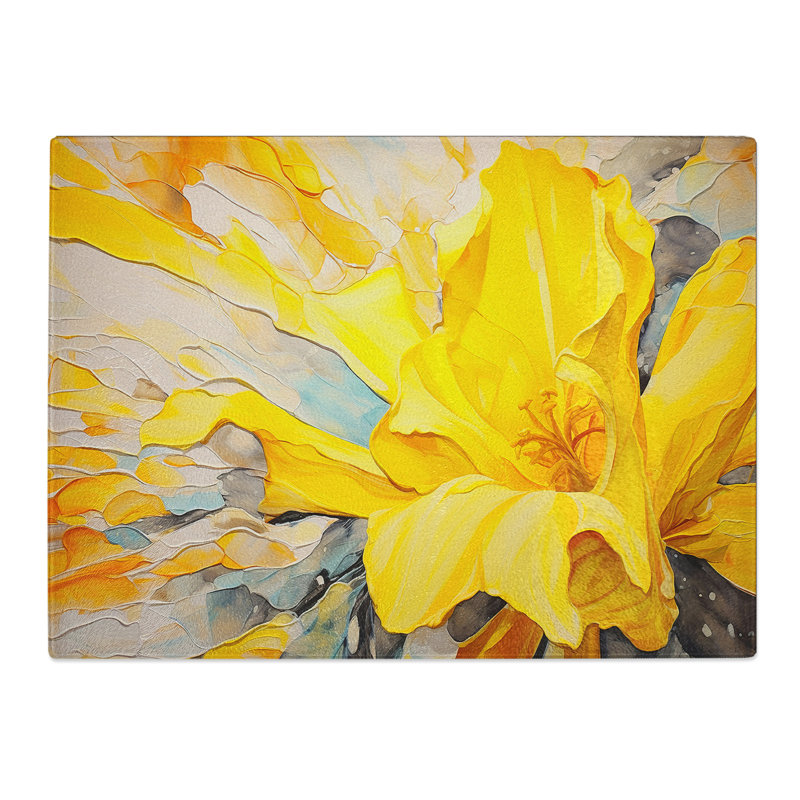 Daffodil Flower Action No.3  Glass Chopping Board