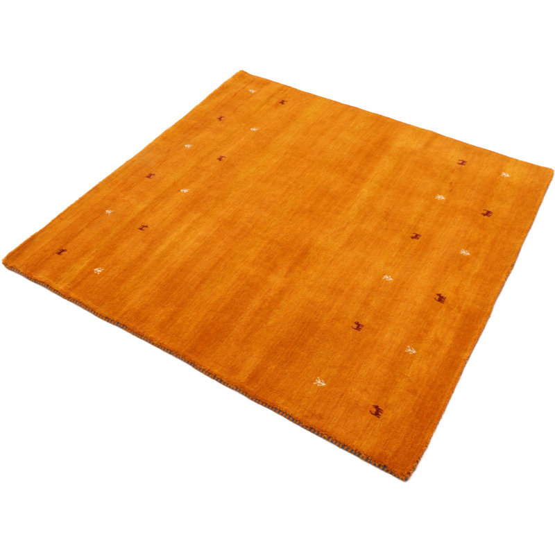 Handwoven Wool Gabbeh Uni Orange Rug, Square 120cm