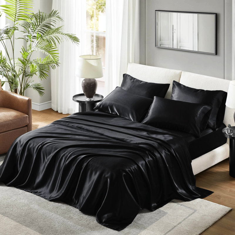 Drap-housse noir 7 pièces 100% satin