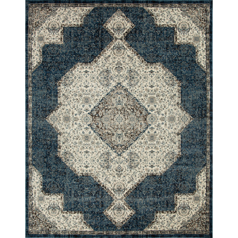 Ostergren Collection Blue/White/Grey Transitional Oriental Area Rug, Rectangle 9'5" x 13'