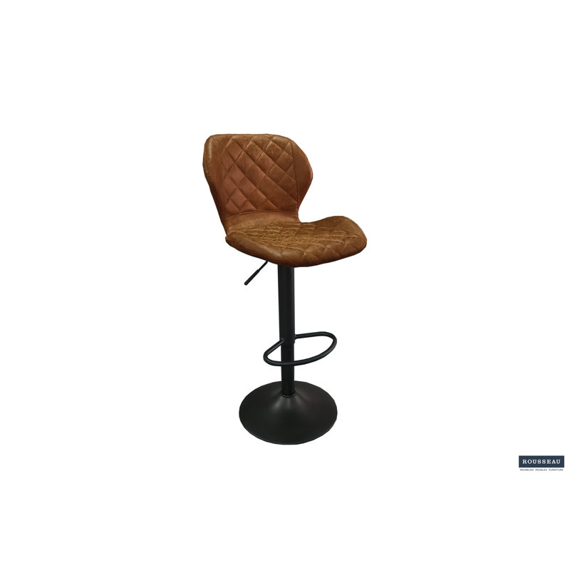 Swivel Upholstered Adjustable Height Counter Stool with Metal Frame, Cognac