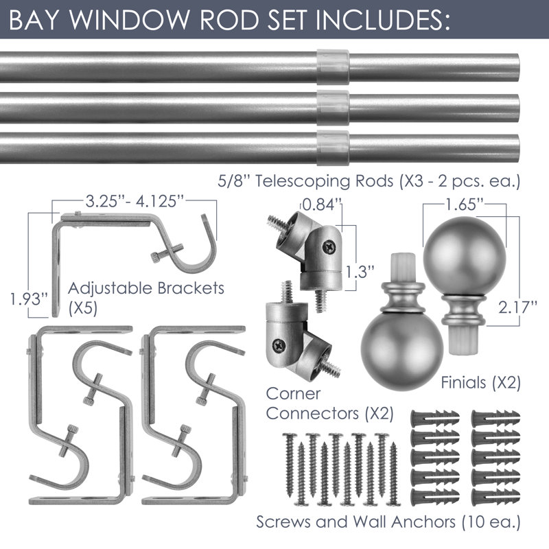 Aaria Adjustable Bay Window Single Curtain Rod, Black