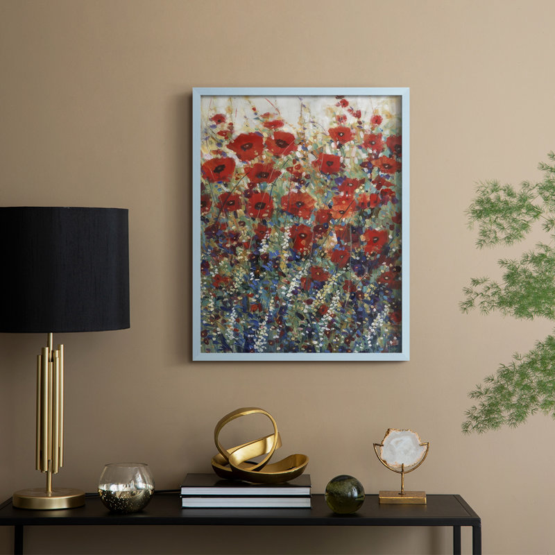 «Garden Poppies I», reproduction encadrée - bois massif, H 21 po x l 17 po, Bleu