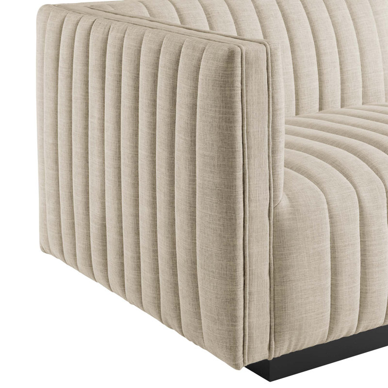 Conjure Channel Tufted Sofa by Modway, Black, Beige Polyester, 28" H x 155" W x 36.5" D
