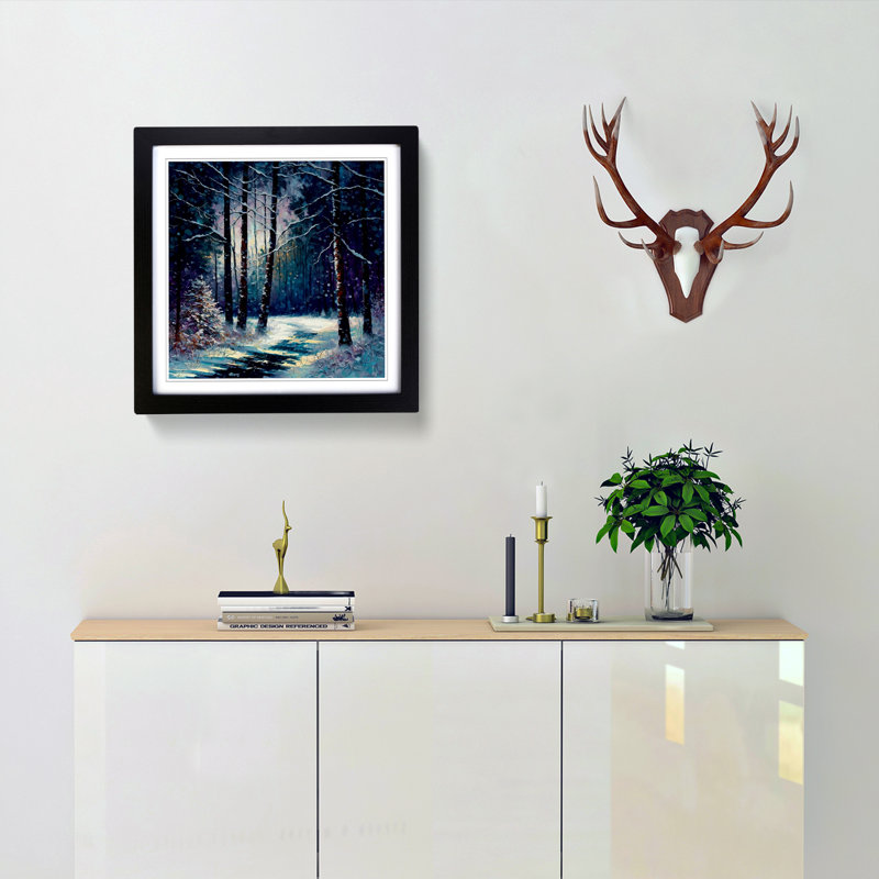 Winter Forest Neo-Impressionism - Framed Print, Black
