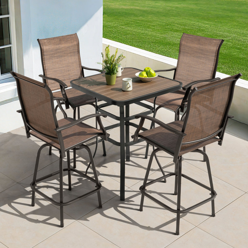 Ensemble de 5 tabourets de bar à dossier haut et plateau en faux bois