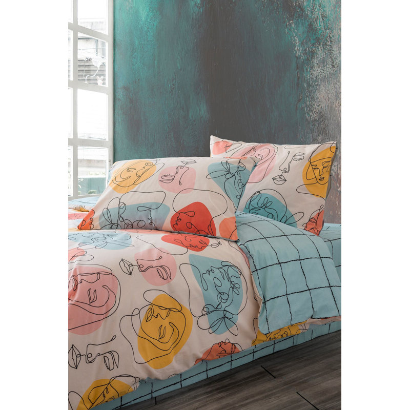 Mint Green Ranforce Single Quilt Cover Set, 55.1 x 78.7 inches | 100% Cotton, 145 Thread Count | Includes 1 Pillowcase (23.6 x 23.6 inches) | Machine Washable, Button Closure | Soft & Stylish Bedding for Comfort