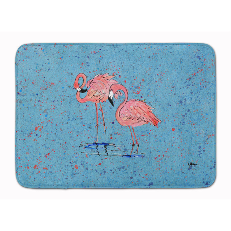 Flamingo Memory Foam Non-Slip Bath Rug, Blue