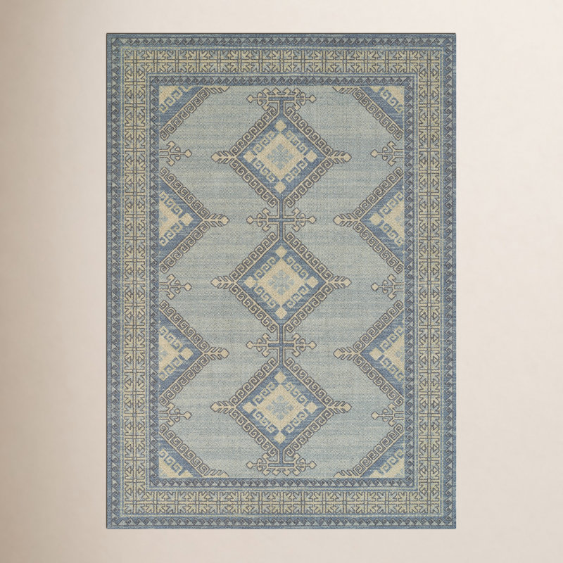 Tapis bleu / brun en nylon tissé à la machine Aldona, Rectangle 2 pi x 3 pi