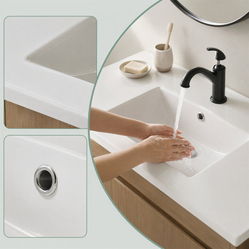 Lavabo encastré en céramique blanc brillant 30 po x 18,5 po, monotrou, rectangulaire, trop-plein