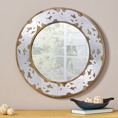 Miroir rond en bois de manguier / aluminium