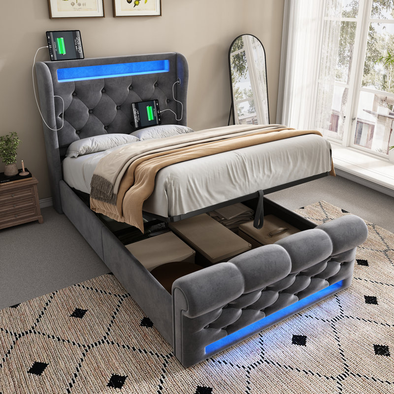Lift Up Storage Bed, European Kingsize (90 x 200cm), Grey