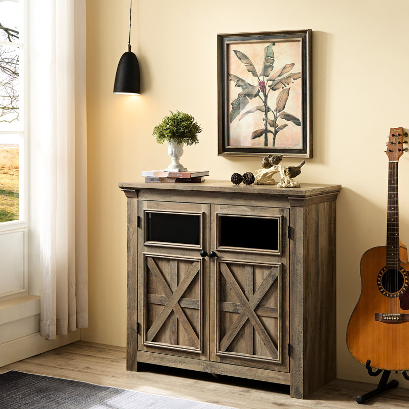 Bar armoire à vin avec 2 portes pour la salle à manger - Gris délavé, style rétro et grand espace de rangement, buffet d'entrée. Tablettes intérieures polyvalentes à charnière silencieuse et amovible