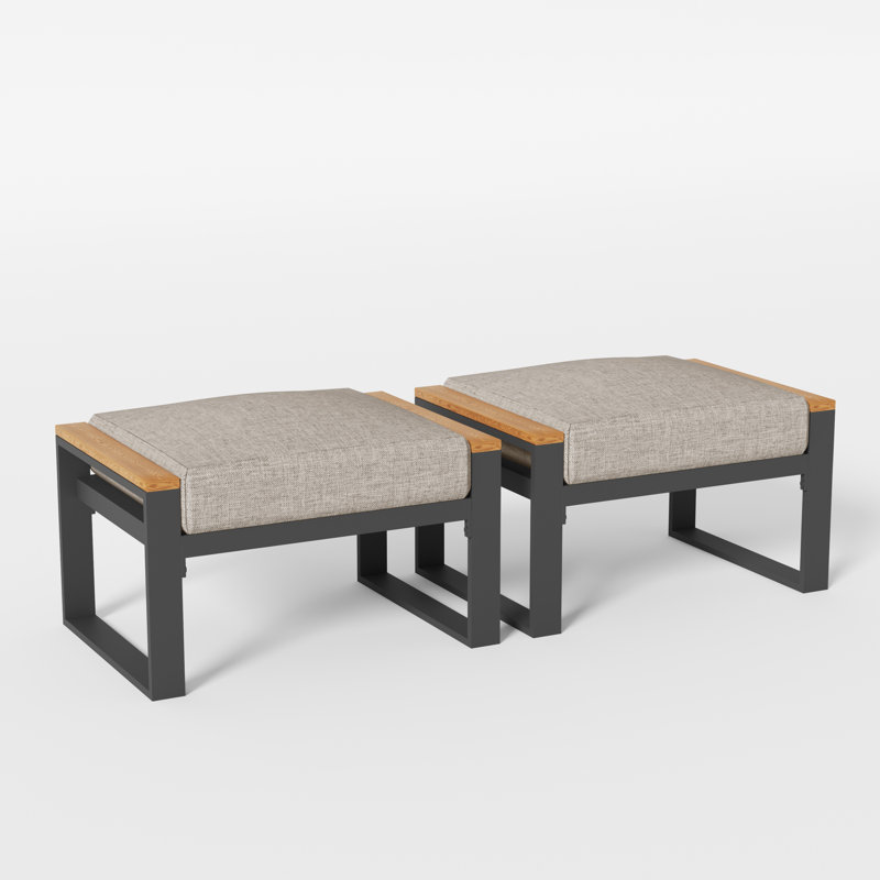 Lot de 2 poufs d'extérieur en aluminium avec coussin en oléfine, Khaki