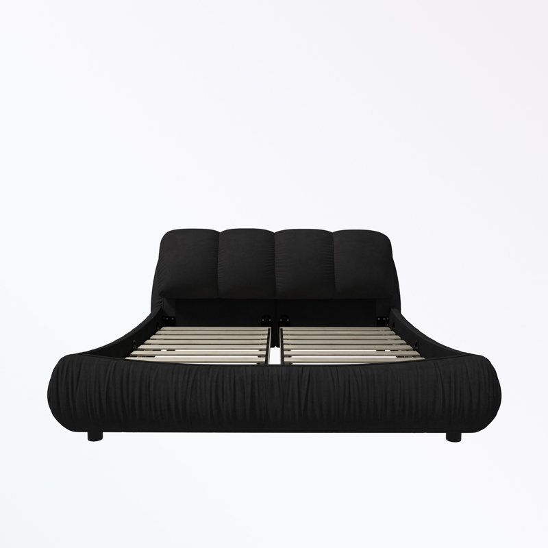 Luxury Platform Bed With Oversized Padded Backrest, Upholstered Platform Bed, Unique Bed, Black, Queen