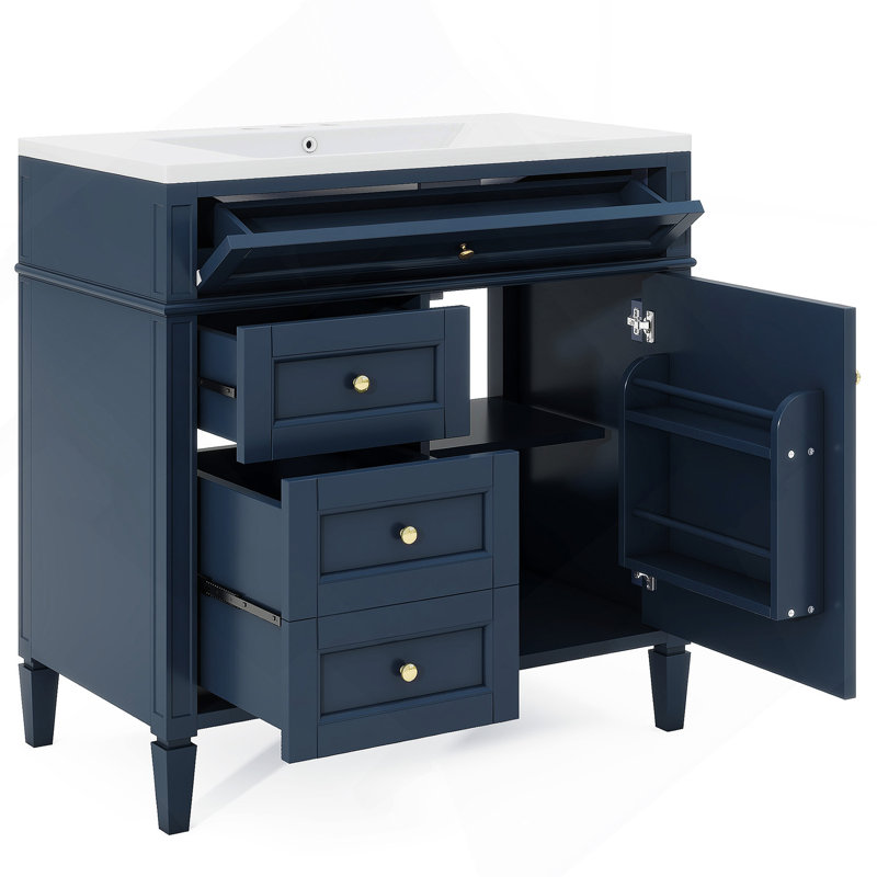Meuble-lavabo moderne 36 po avec lavabo supérieur, Bleu