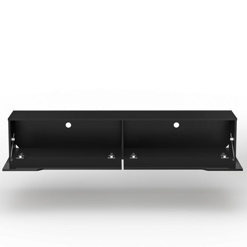 Modern Wall Mounted TV  Cabinet With LED And High Glossy Surface, Black