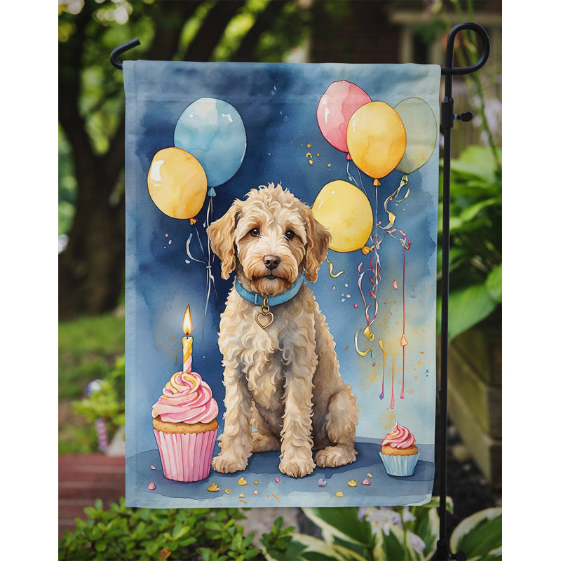 Drapeau de jardin «Happy Birthday», Labradoodle