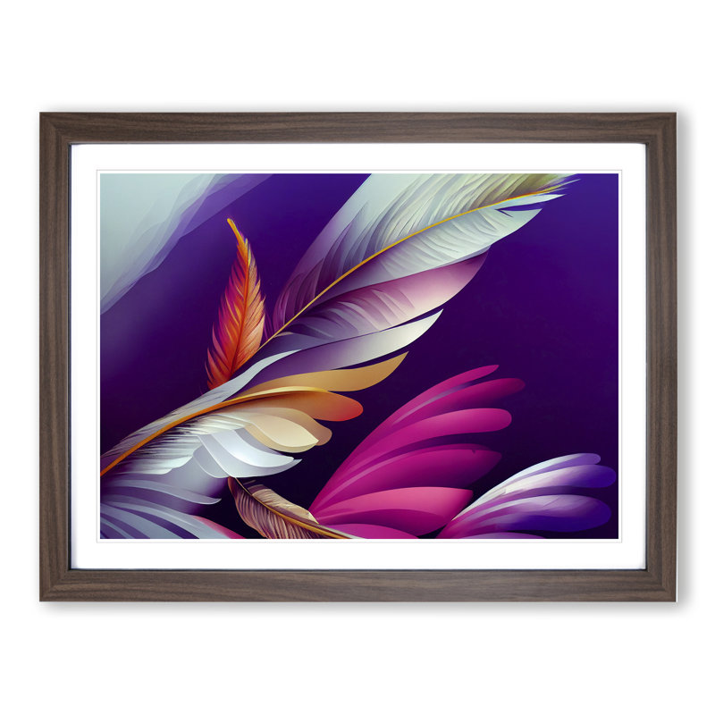 Lush Bird Feathers - Single Picture Frame Print, 46cm H x 64cm W x 2cm D, Walnut