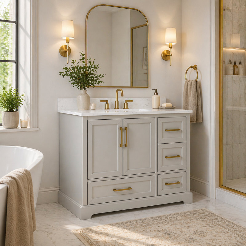 Ensemble de meuble-lavabo autoportant simple Allura avec plateau en pierre reconstituée Allura, 42"