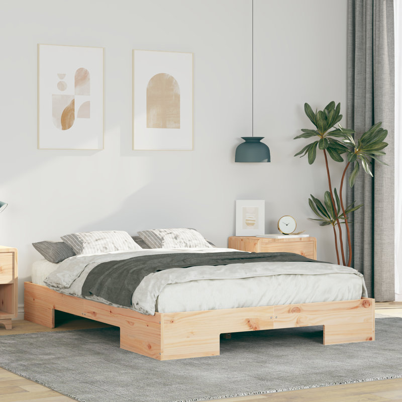 Floor Bed Frame With Storage Solid Pine Wood, Brown, Small Double (4')