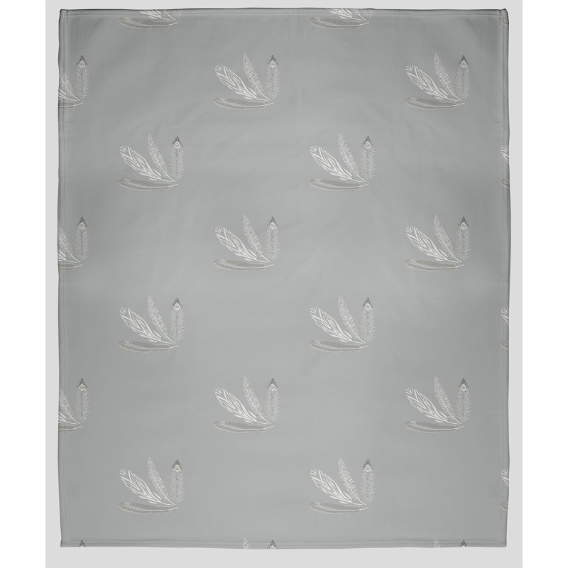 Couverture en molleton à motif de plumes, L 60 po x L 80 po, Gris