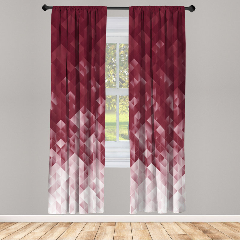 Microfiber Floral Semi-Sheer Rod Pocket Curtain Panels, 28" W x 95" L, Burgundy/White