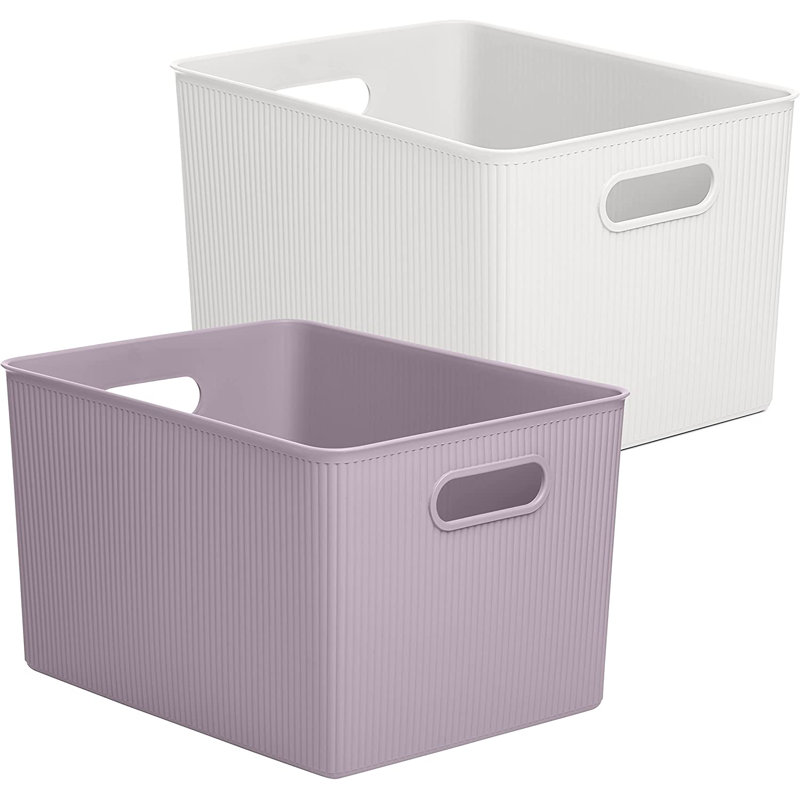 Panier en plastique nervuré, 2, Lilas/blanc
