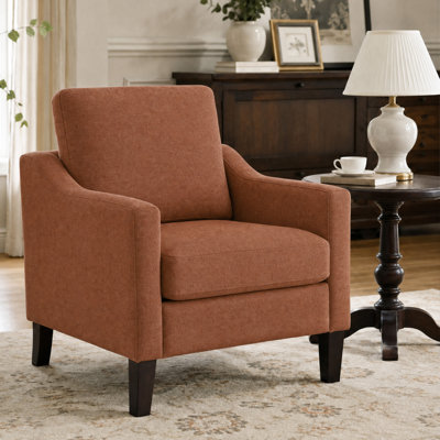 Upholstered Accent Armchair with Solid Wood Legs
