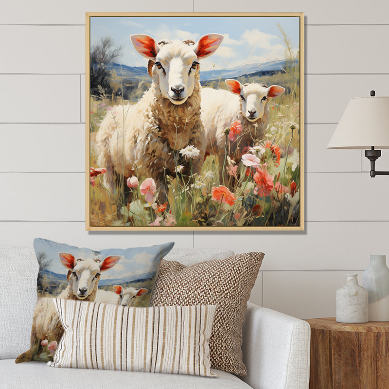 Troupeau de moutons moelleux I sur toile, H 24 po x l 24 po x P 1 po, Cadre naturel flottant