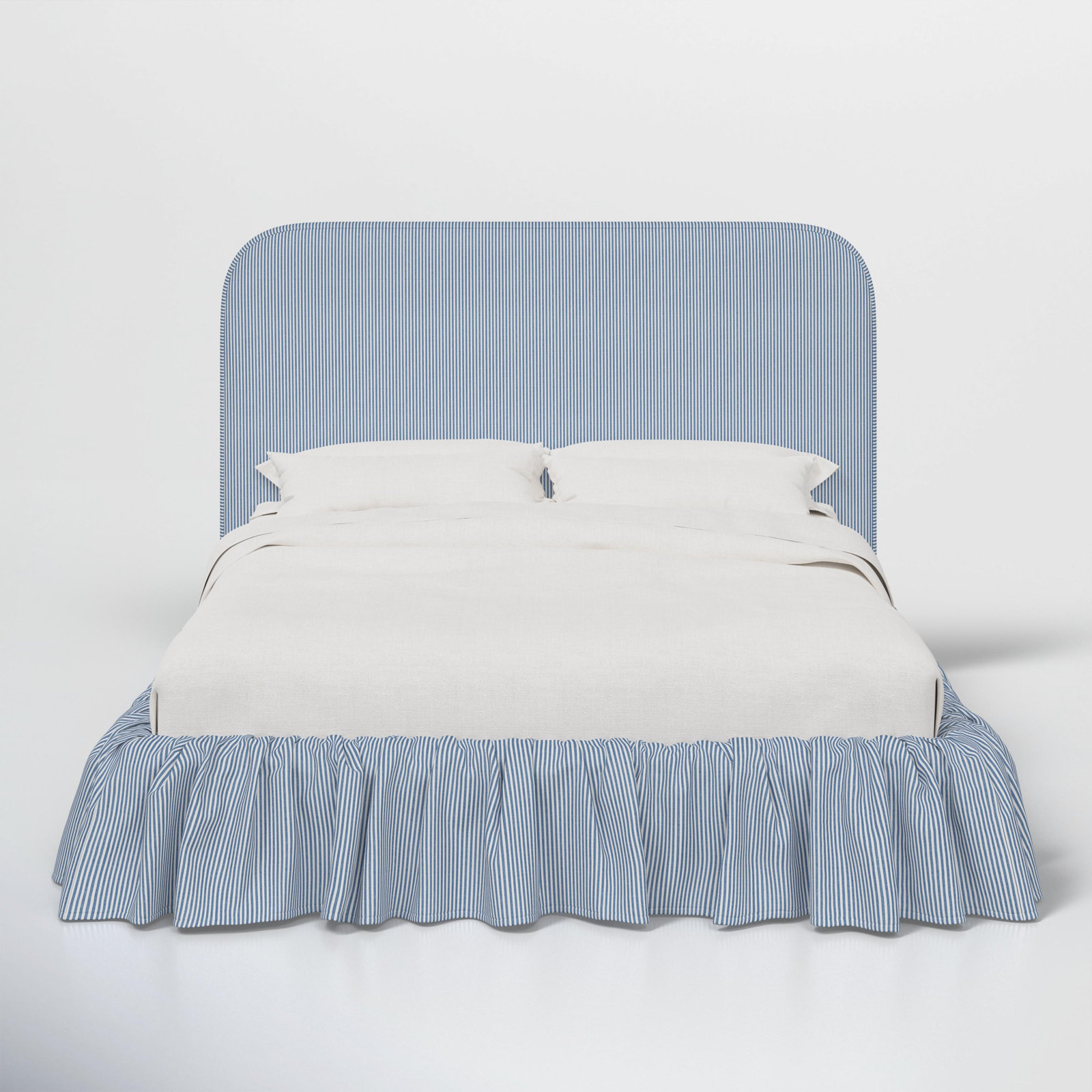 Maggie Ruffle Platform Bed, Prep Stripe Blue, Full