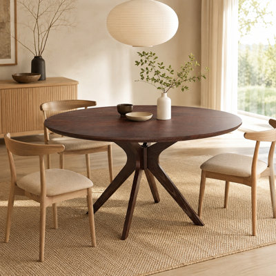 Table de salle à manger ronde en bois de style moderne du milieu du siècle avec pieds évasés